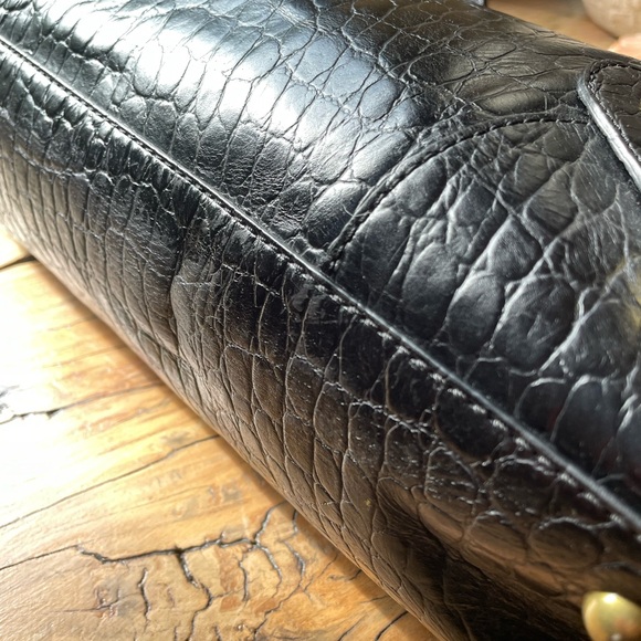 Banana Republic Leather Satchel Bag in Black Crocodile Pattern Brass Details - Picture 13 of 14